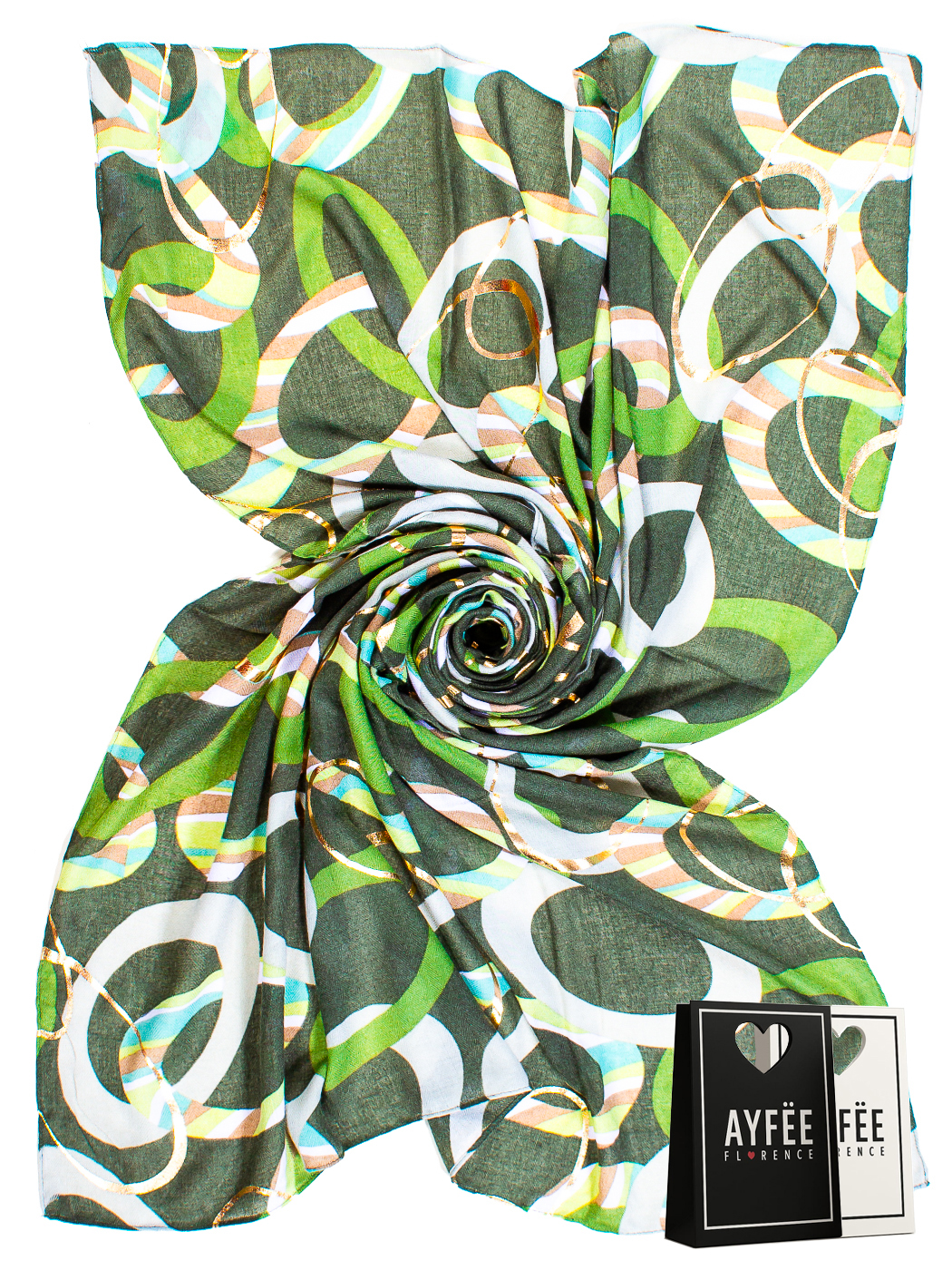 STOLA STAMPA CIRCLE CON GLITTER CM 90X180 100%VI MADE IN PRC             - GREEN